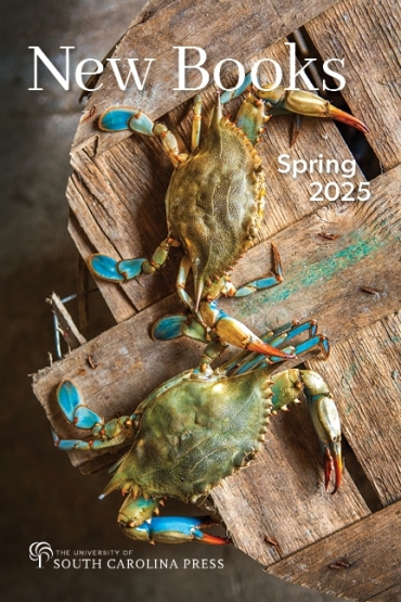 Two blue crabs on a wood crate. Title in white.