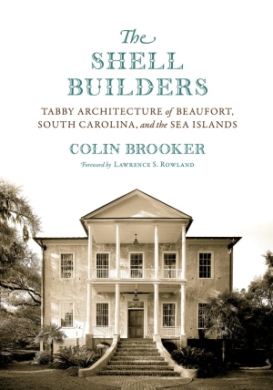 Grayscale photograph of a colonial-style house. Blue title and author name and brown subtitle above.