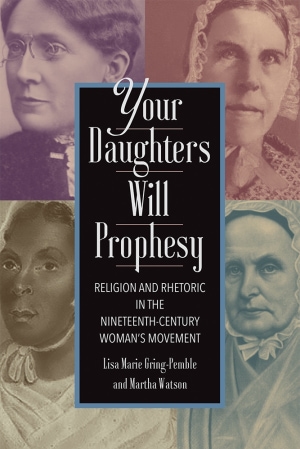 Four portraits of women in purple, red, yellow, and blue. Overlaid black textbox with blue border. White title, subtitle, and author names.