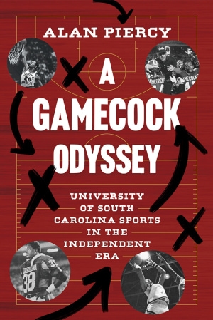 Football playbook on a garnet background and inset photos of football and basketball players. White title centered with author name above.